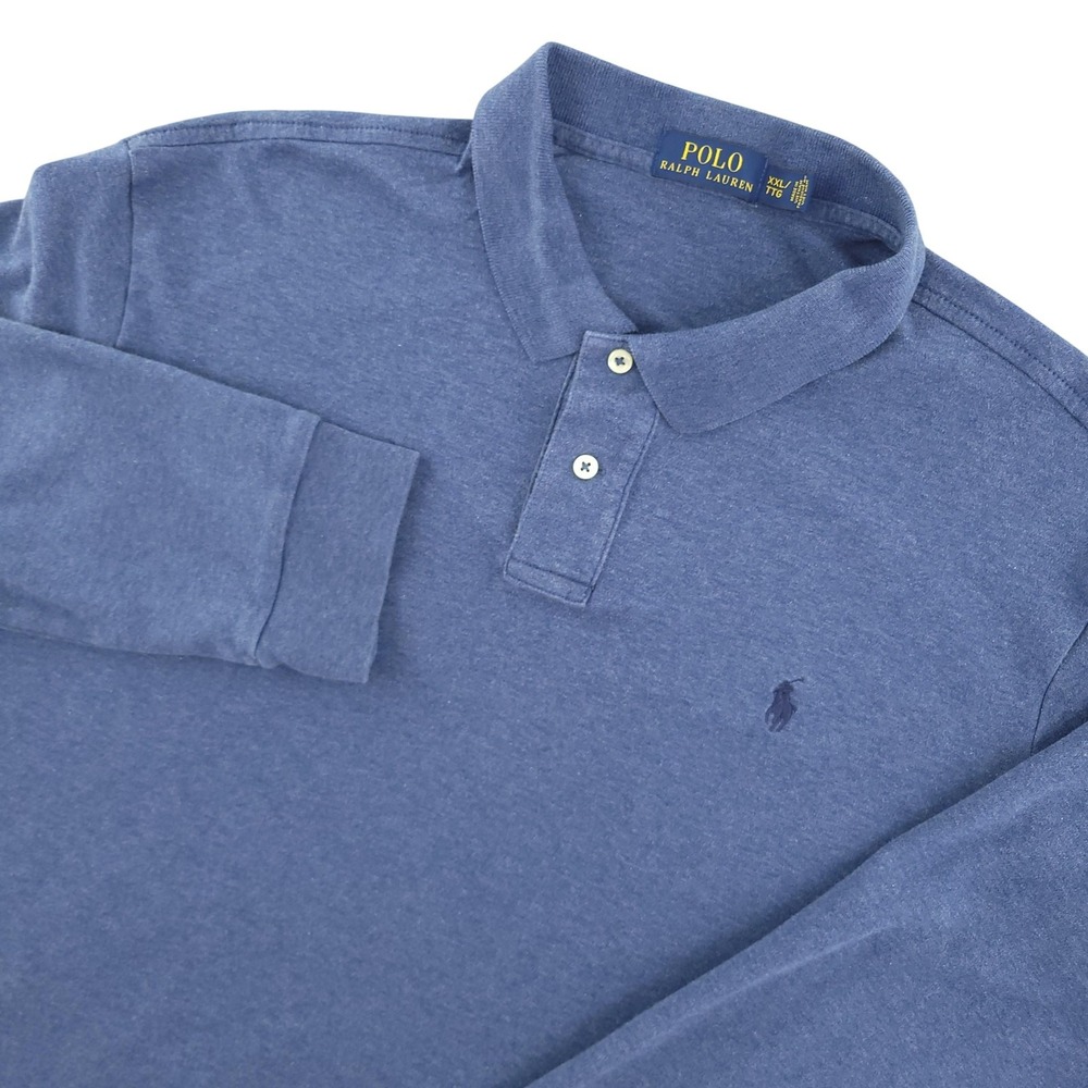 Polo Ralph Lauren Polo Shirt Mens 2XL Blue Cotton Pony Logo Long Sleeve Top